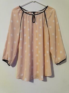 Sami & Jo Polka-Dot Blouse w/ Keyhole Neckline & Quarter Sleeves